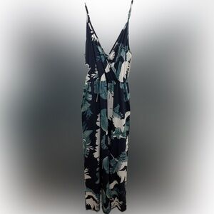 Styleword Navy Tropical Leaf Print Maxi Dress With Pockets - Size M